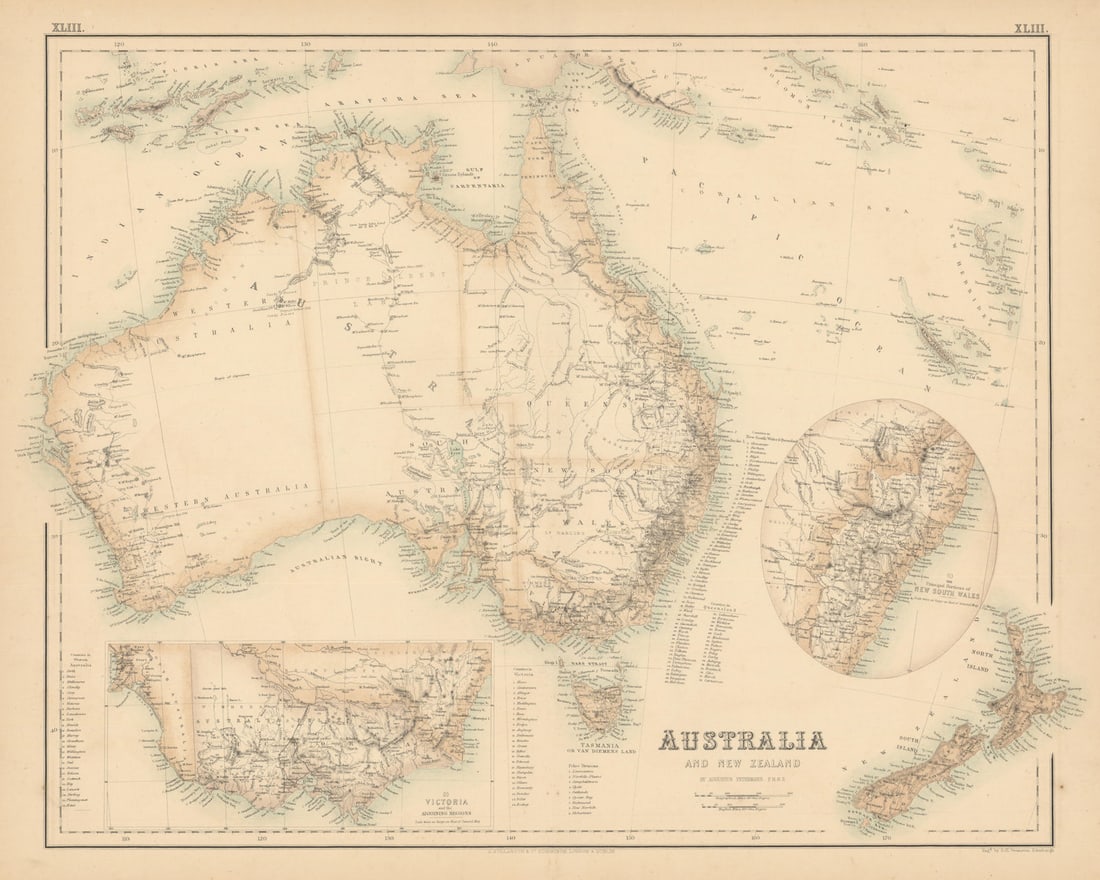Australia & New Zealand. Victoria & New South Wales. FULLARTON c1863 old map: Australia and New Zealand'. From an undated atlas for which the internal evidence of publication date is inconsistent: the maps appear to have been engraved at different times between 1860 & 1866