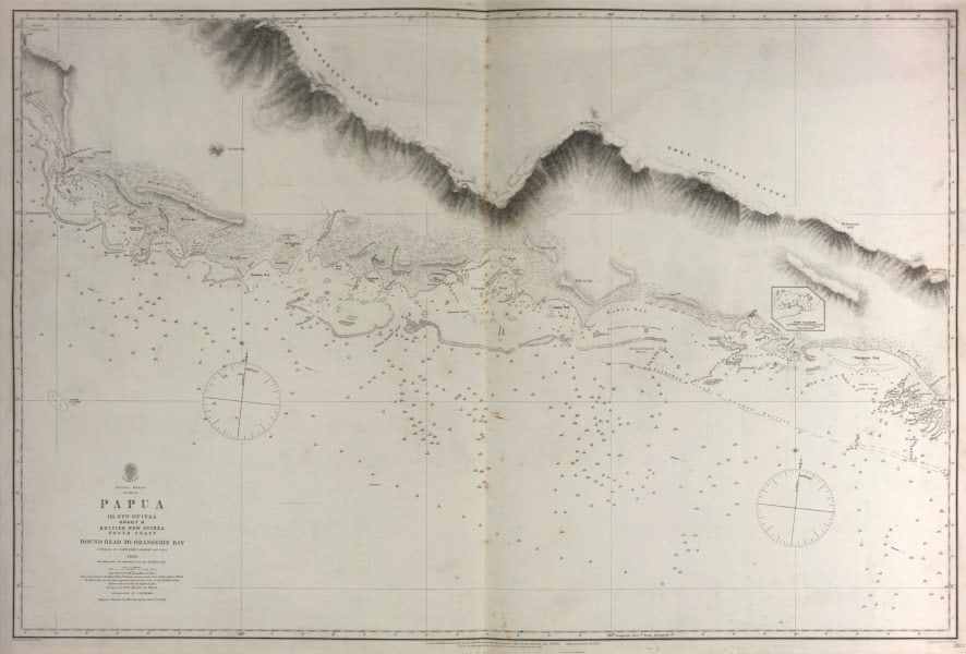 British New Guinea South Coast. Orangerie Bay. Admiralty sea chart 1880 map (1 of 1)