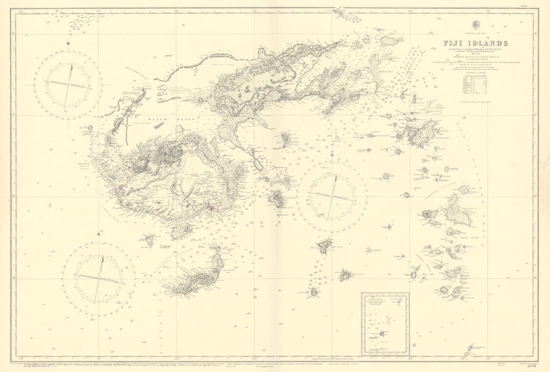 Fiji Islands, South Pacific. ADMIRALTY sea chart 1879 (1954) old vintage map (1 of 1)