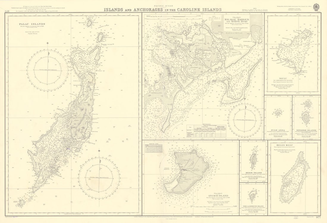 Caroline Islands Palau Malakal Ngulu Angaur. ADMIRALTY sea chart 1928 (1956) map (1 of 1)