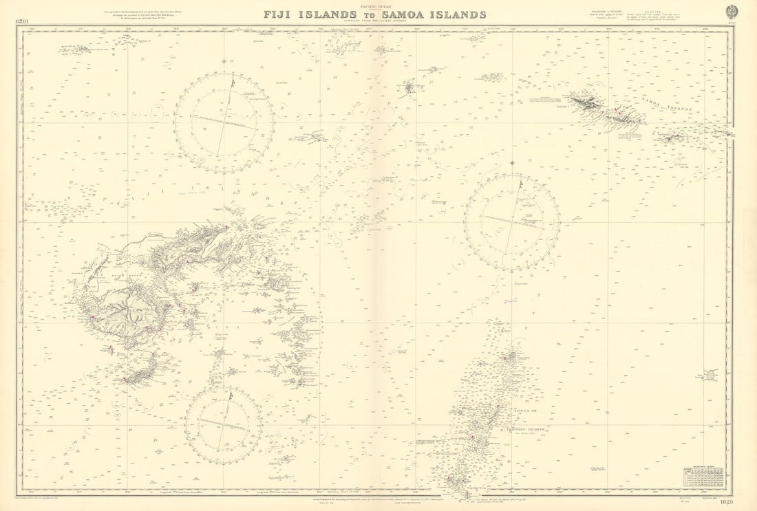 Fiji - Samoa Melanesia Polynesia Pacific ADMIRALTY sea chart 1896 (1954) map (1 of 1)