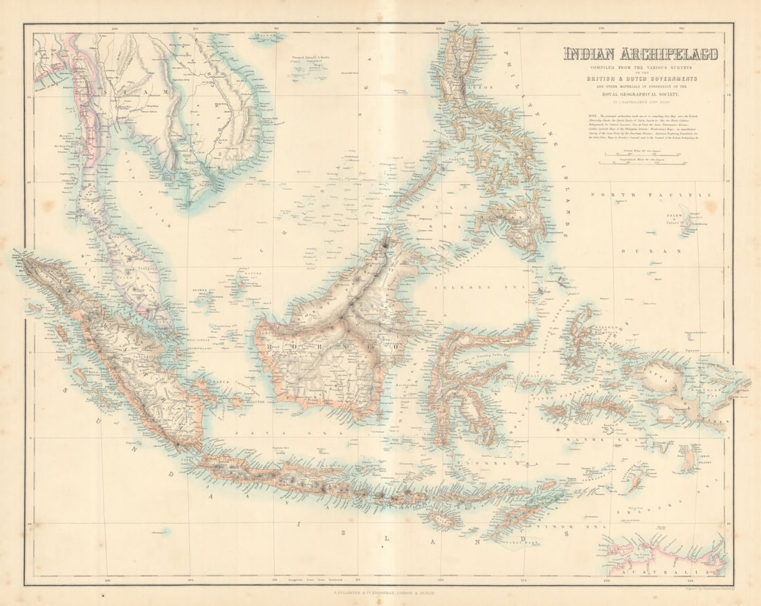 Indian Archipelago. East Indies Indonesia Philippines Malaya FULLARTON c1863 map: Indian Archipelago Compiled from the Various Surveys of the British & Dutch Governments and Other Material in Possession of the Royal Geographical Society'. From an undated atlas for which the