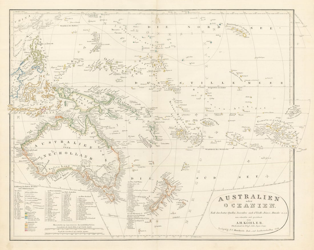 Australien oder Oceanien. Australia or Oceania. Stein/Köhler 1858 old map (1 of 1)