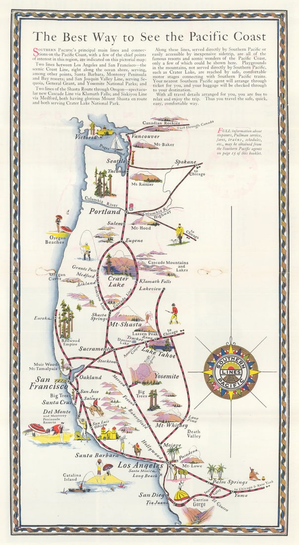 Southern Pacific Lines - Best Way to See the Pacific Coast. Pictorial 1928 map (1 of 1)