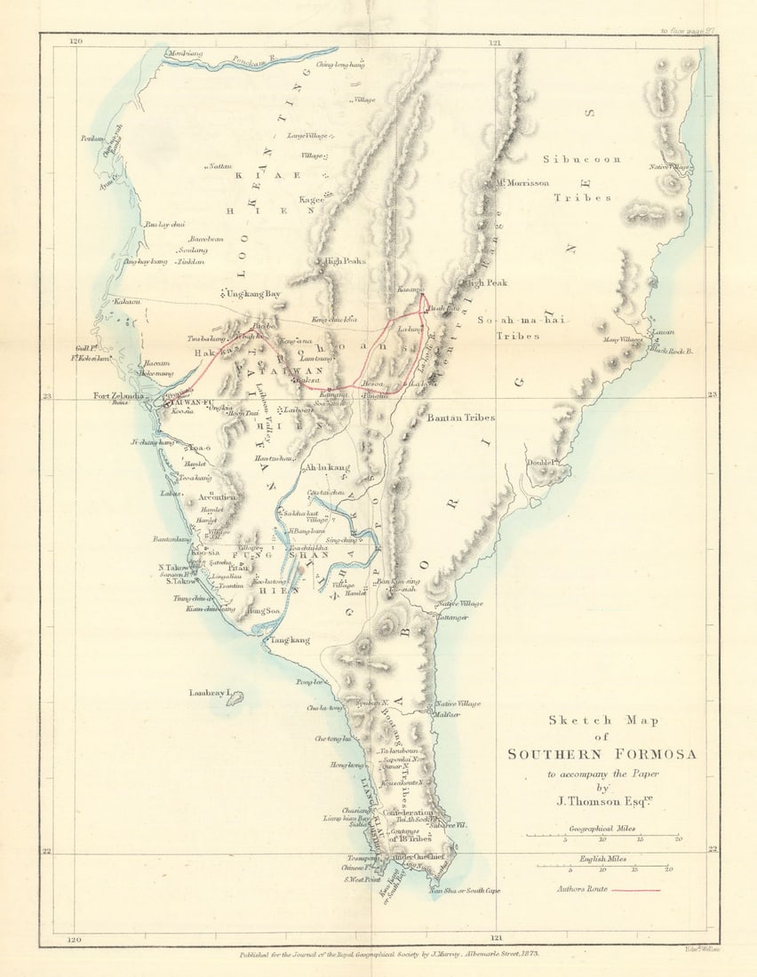 Sketch Map of Southern Formosa by John Thomson. Taiwan / RGS 1873 old (1 of 1)