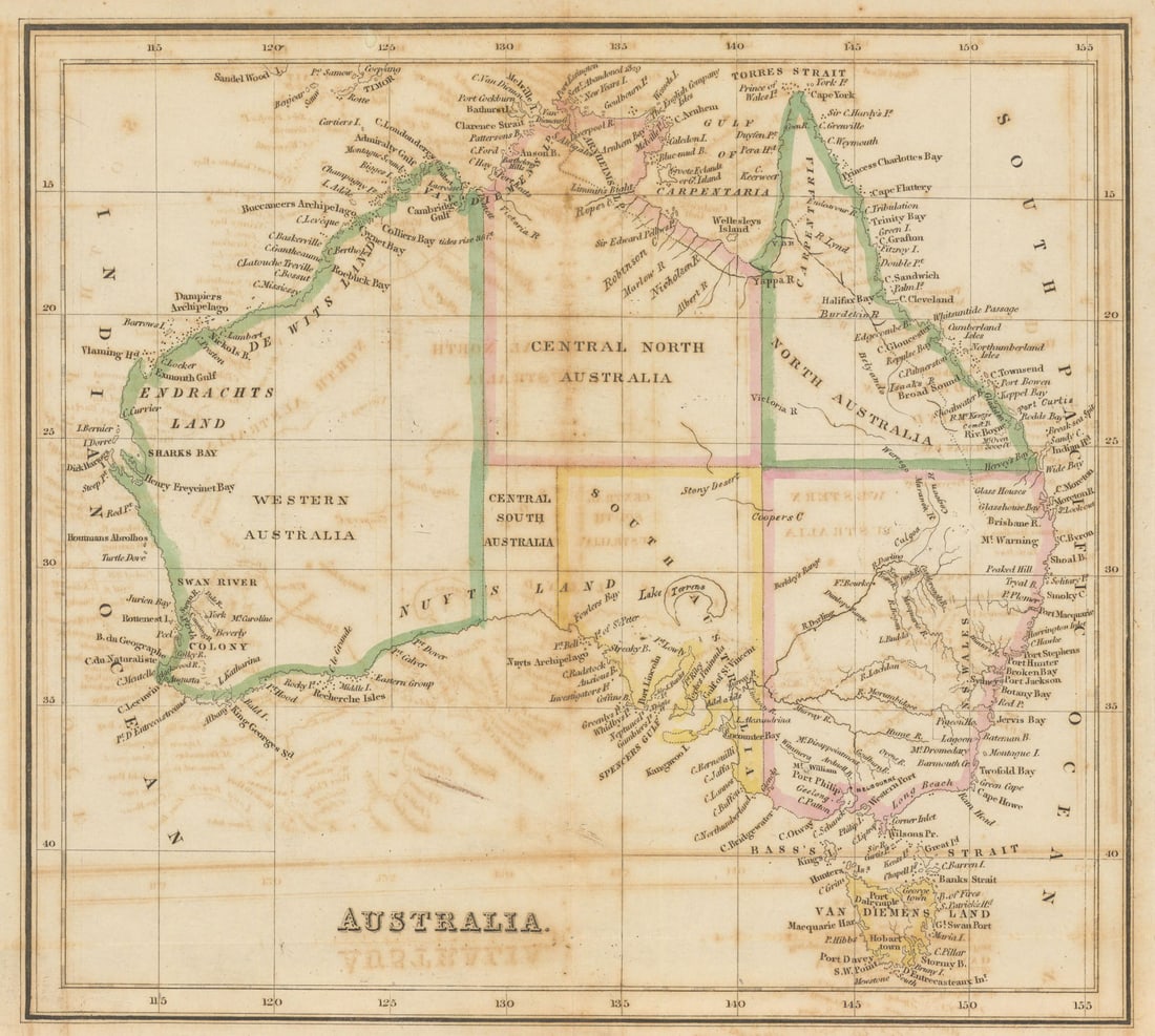 Australia proposed provinces—Central North/South Australia—William Wells/John: Australia'. This 1848 map of Australia by William Henry Wells is notable for its provincial divisions, which likely reflects the cartographer's attempt to impose structure on a still largely