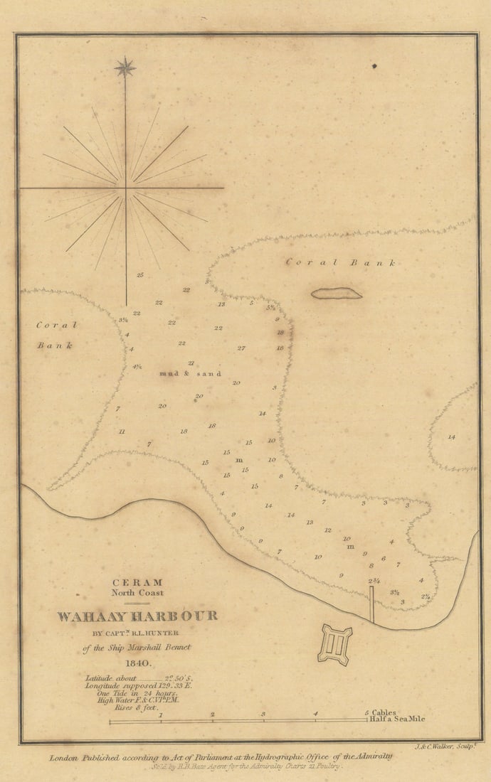 Ceram North Coast — Wahaay Harbour by RL Hunter — Wahai, Seram, Maluku 1842 map (1 of 1)