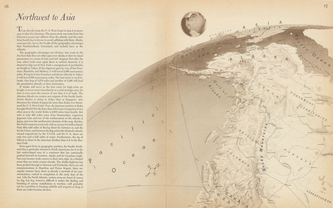 Northwest to Asia—Persuasive map—World War 2—Richard Edes Harrison—Fortune (1 of 1)