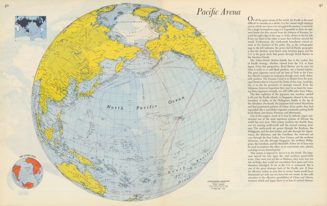 Pacific Arena—Persuasive map—World War 2—Richard Edes Harrison—Fortune 1944 (1 of 1)