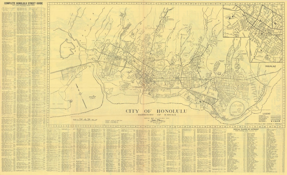 Detailed Map & Guide of Honolulu & Oahu by James Mann for George Armitage 1945 (1 of 1)