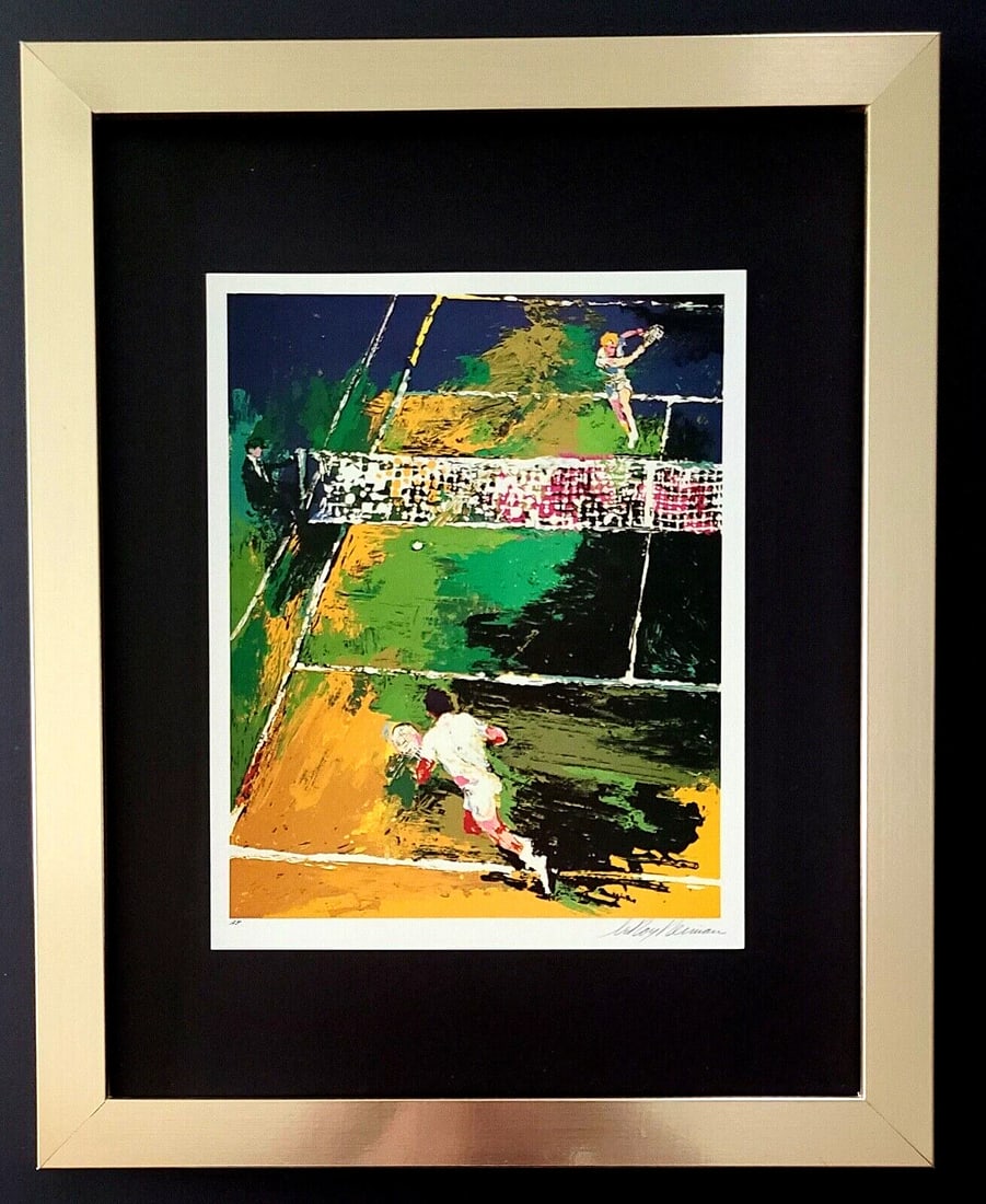 LEROY NEIMAN + TENNIS + CIRCA 1990'S + SIGNED PRINT FRAMED: We have for Sale this LEROY NEIMAN AWESOME 1990'S PRINT ON PAPER " TENNIS " SIGNED ON THE PLATE FULL OF COLOR PRINT SIZE OF THE PRINT: 10 X 8 in FRAME COVERS AN AREA OF 15 X 11 in MOUNTED AND FRAMED