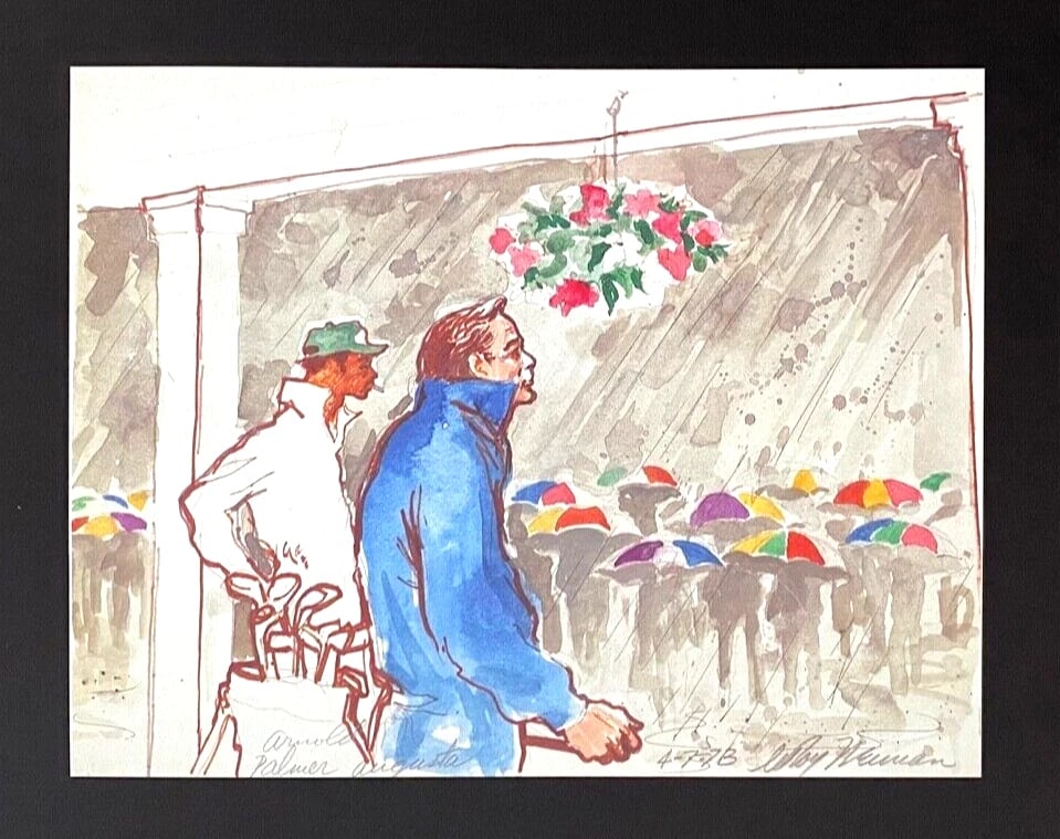 LEROY NEIMAN + ARNOLD PALMER GOLF + 1970'S + SIGNED PRINT FRAMED 14X11 in. - 2