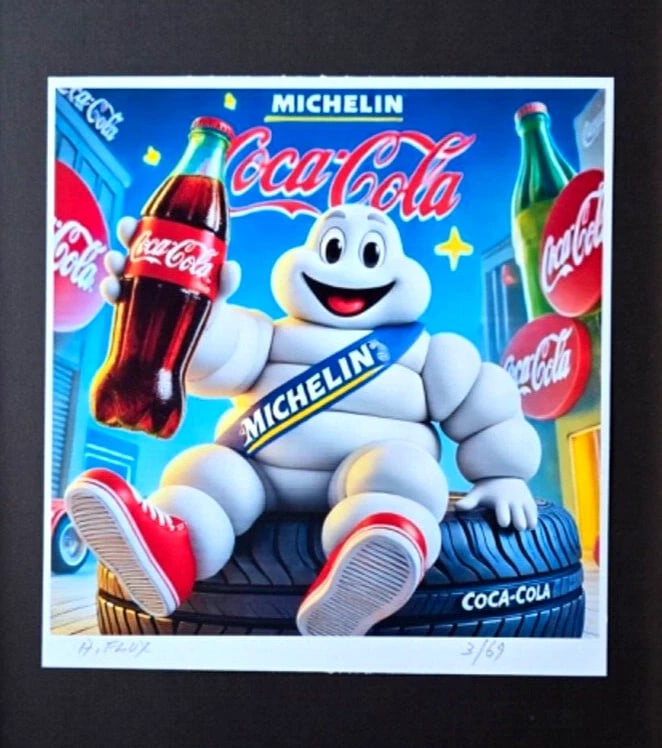 AIDAN FLUX | Hand Signed Original Print Framed LtdEd COA "COCA COLA & MICHELIN " - 2
