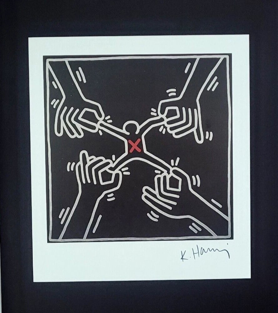 KEITH HARING + VINTAGE 1989 PRINT SIGNED MOUNTED AND FRAMED - 2