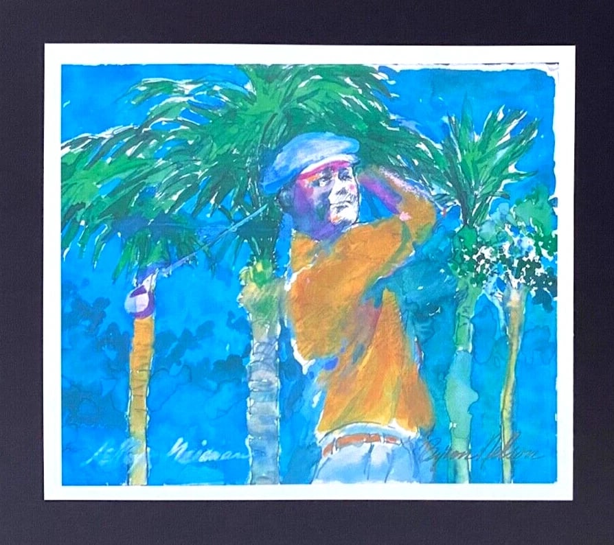 LEROY NEIMAN + BYRON NELSON GOLF + 1990'S + SIGNED PRINT FRAMED 14X11 in. - 2