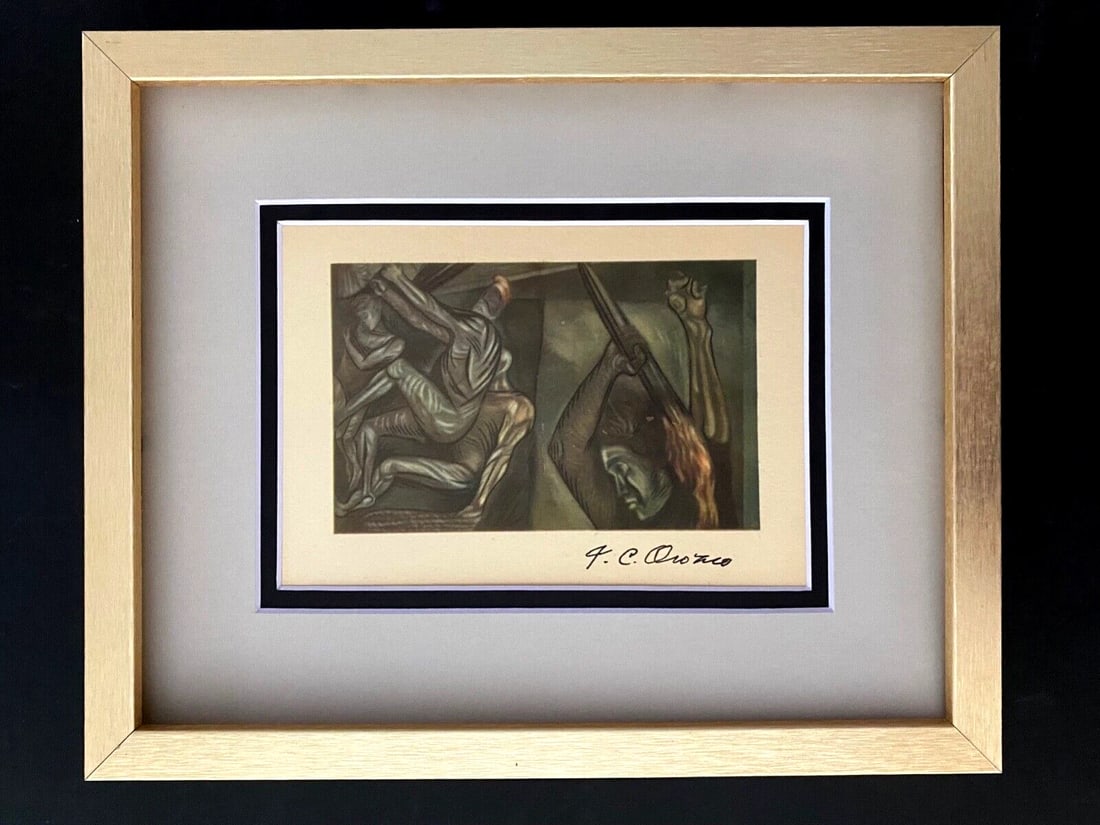 JOSE CLEMENTE OROZCO + ORIGINAL 1946 SIGNED VINTAGE PRINT + FRAMED + MEXICO (1 of 2)