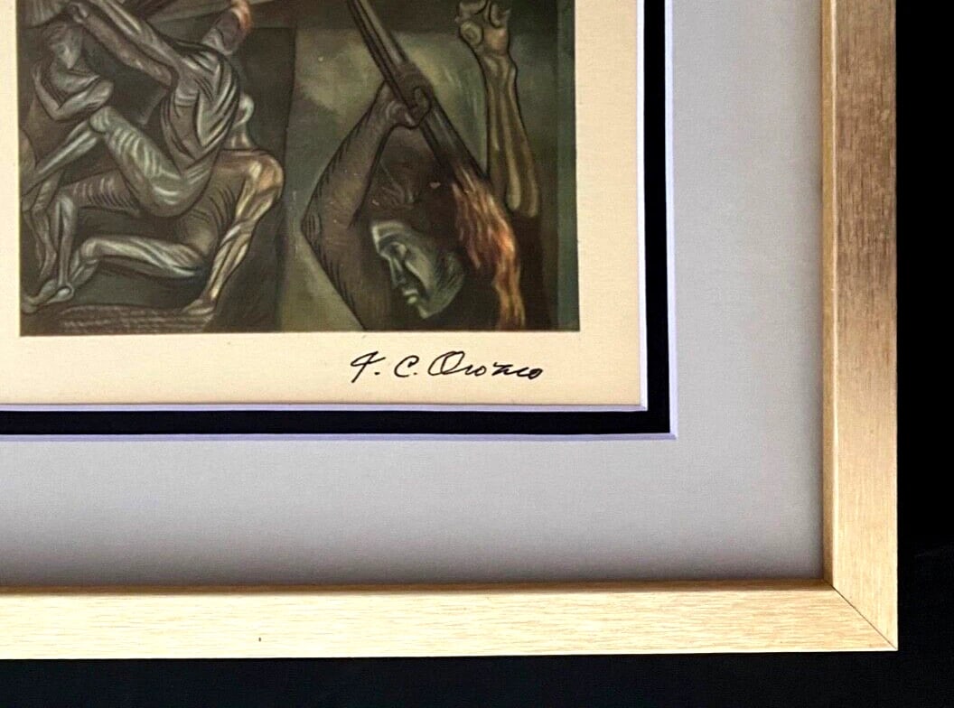 JOSE CLEMENTE OROZCO + ORIGINAL 1946 SIGNED VINTAGE PRINT + FRAMED + MEXICO - 2