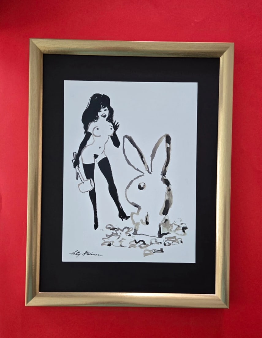 LEROY NEIMAN + FEMLIN FROM PLAYBOY + CIRCA 1990'S + SIGNED PRINT FRAMED: We have for Sale this LEROY NEIMAN AWESOME VINTAGE PRINT " FEMLIN " FACSIMILE SIGNED IN INK SIZE OF THE PRINT: 12 X 9 in NEW FRAME COVERS AN AREA OF 17 X 13 in MOUNTED AND FRAMED EXCELLENT CONDITIONS