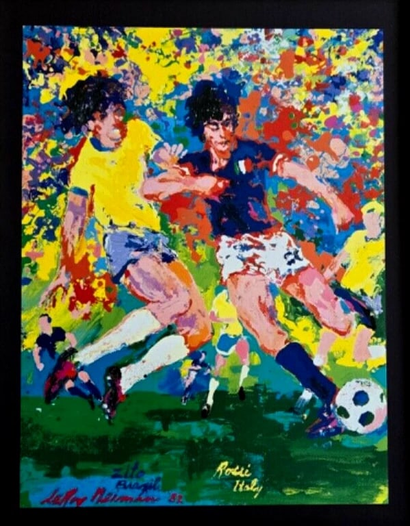 LEROY NEIMAN + SOCCER ITALY VS BRASIL 1982 + 1980'S PLATE SIGNED PRINT FRAMED - 2