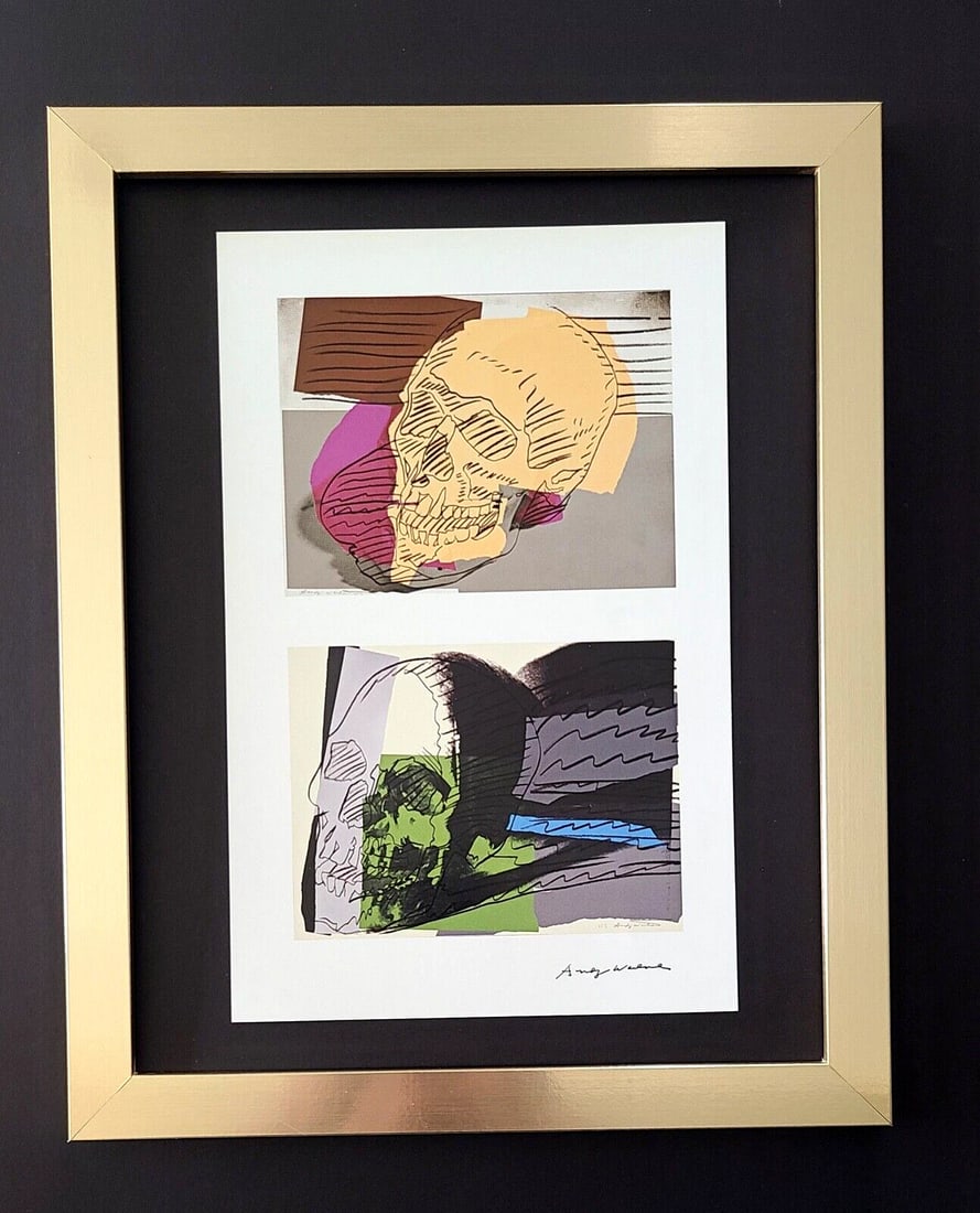 ANDY WARHOL + SIGNED 1984 " SKULLS " PRINT FRAMED