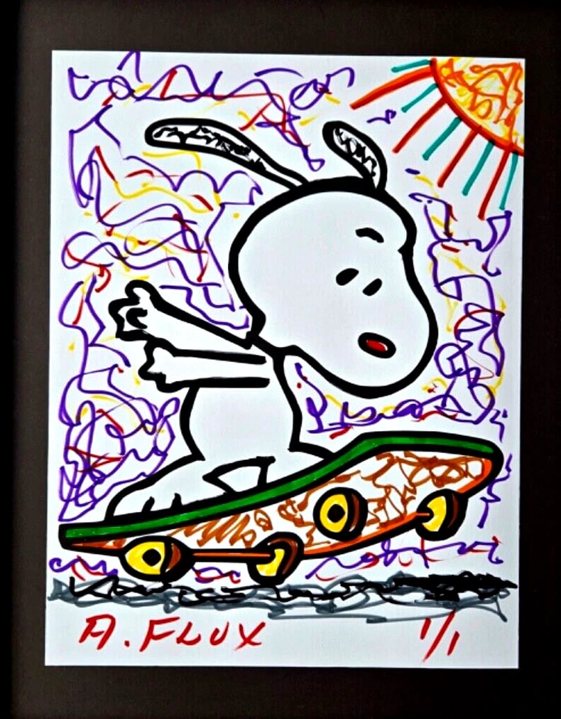 SNOOPY STREET RIDER by AIDAN FLUX UNIQUE MIXED MEDIA Hand-Signed 1/1 COA - 2