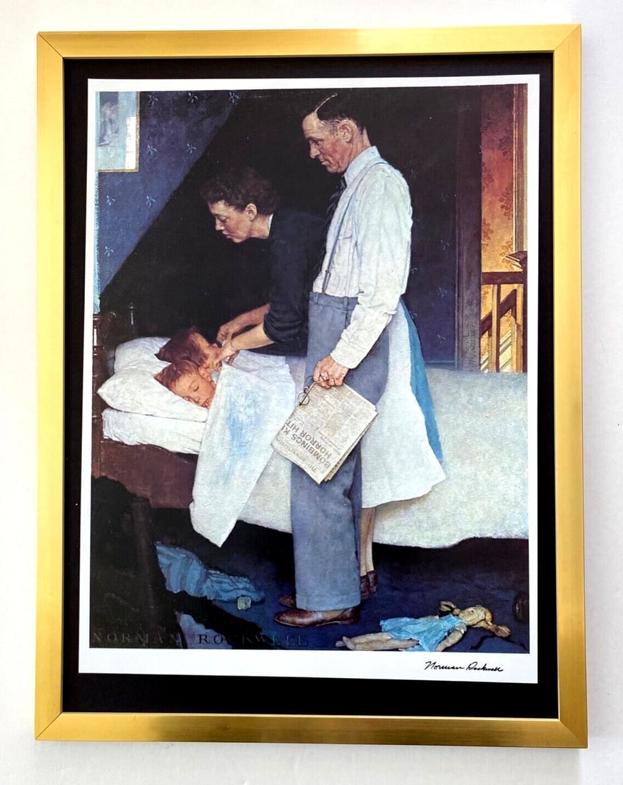 NORMAN ROCKWELL + " SLEEPING " + CIRCA 1970'S + SIGNED PRINT FRAMED: We have for Sale this Norman Rockwell AWESOME 1970's PRINT " Sleeping " FACSIMILE SIGNED IN INK SIZE OF THE PRINT IS ABOUT: 10 X 9 in FRAME COVERS AN AREA OF 17 X 12 in PRINT IS MOUNTED OVER A BLACK