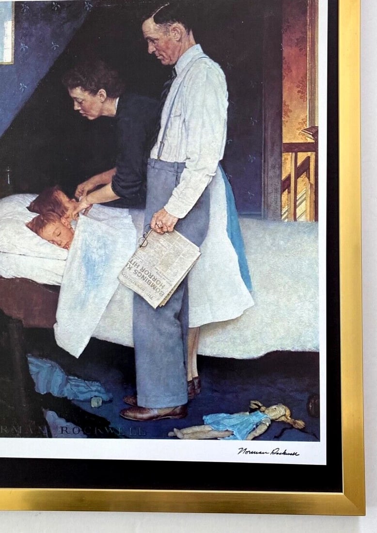 NORMAN ROCKWELL + " SLEEPING " + CIRCA 1970'S + SIGNED PRINT FRAMED - 2