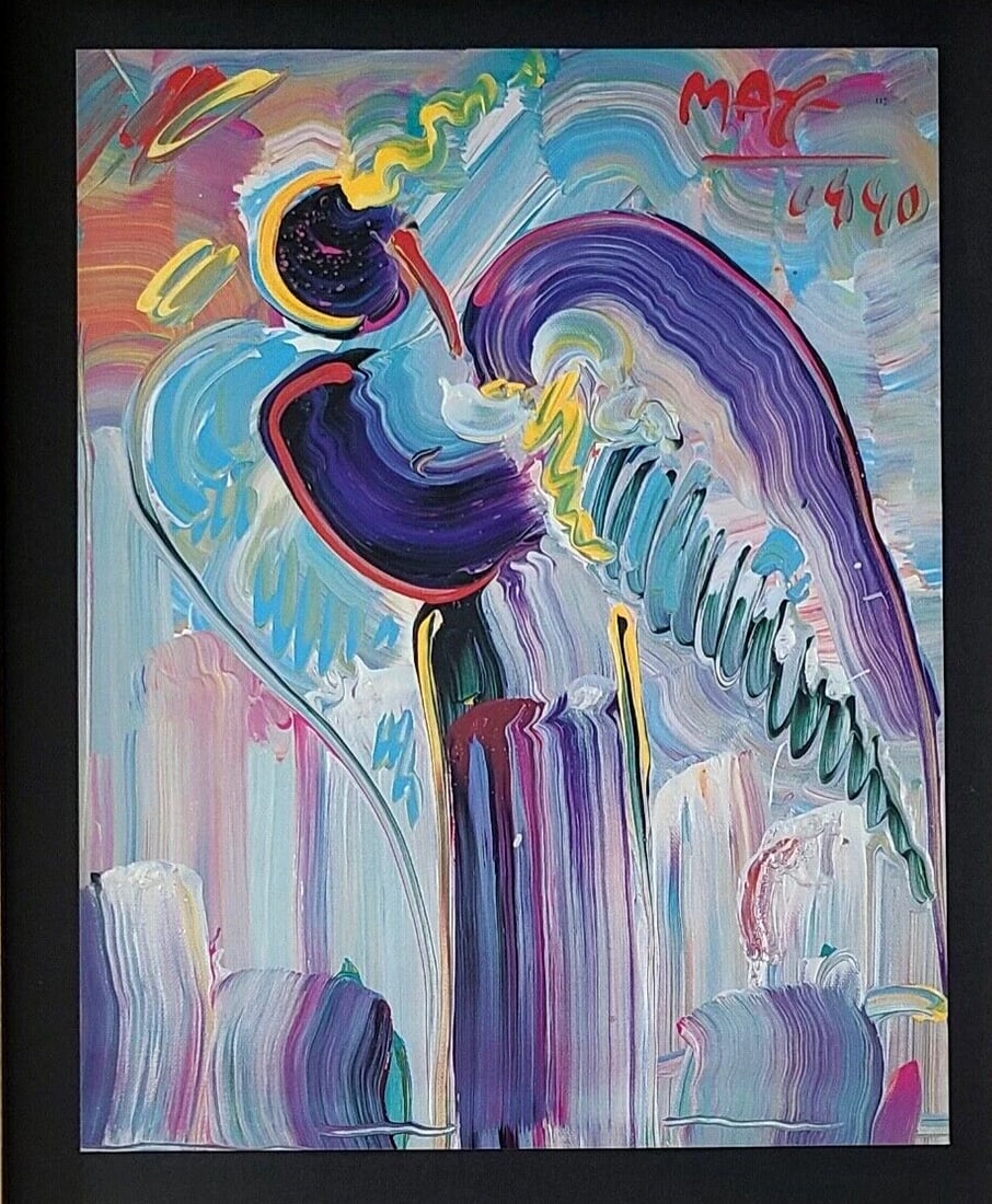 PETER MAX + ANGEL+ 1990'S SIGNED PRINT + NEW GOLDEN FRAME - 2