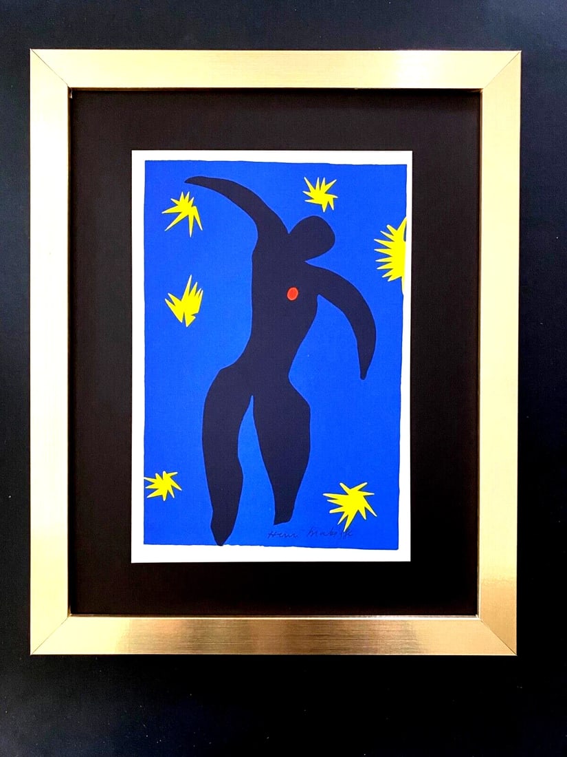 HENRI MATISSE CIRCA 1954 AWESOME SIGNED PRINT FRAMED: This is a Beautiful and Scarce 1954 Print After HENRI MATISSE FACSIMILE SIGNED IN BROWN INK Mounted and Framed in a new 14x11in. Printed in Beautiful Paper after Mr. Matisse by Thames and Hudson in