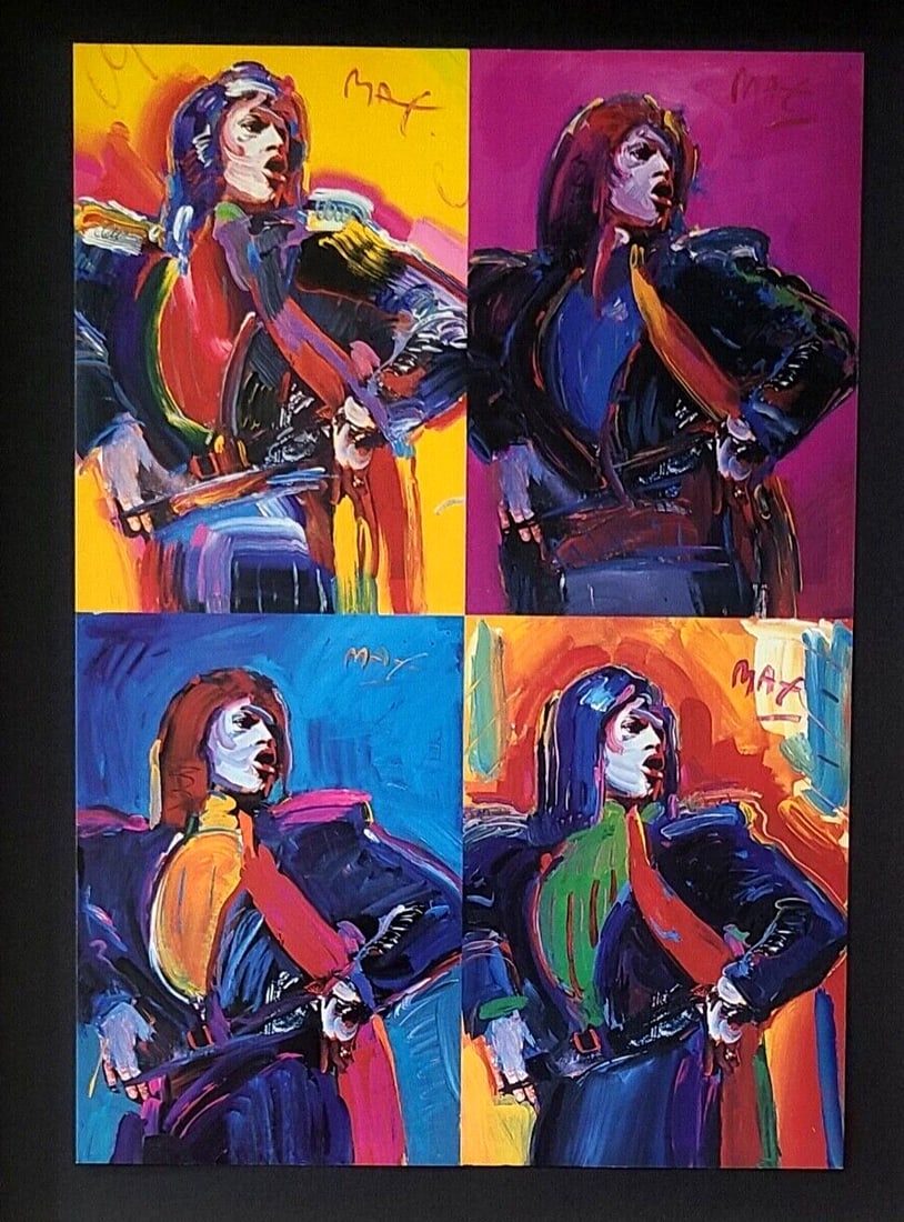 PETER MAX + MICK JAGGER + 1999 SIGNED PRINT + NEW GOLDEN FRAME - 2
