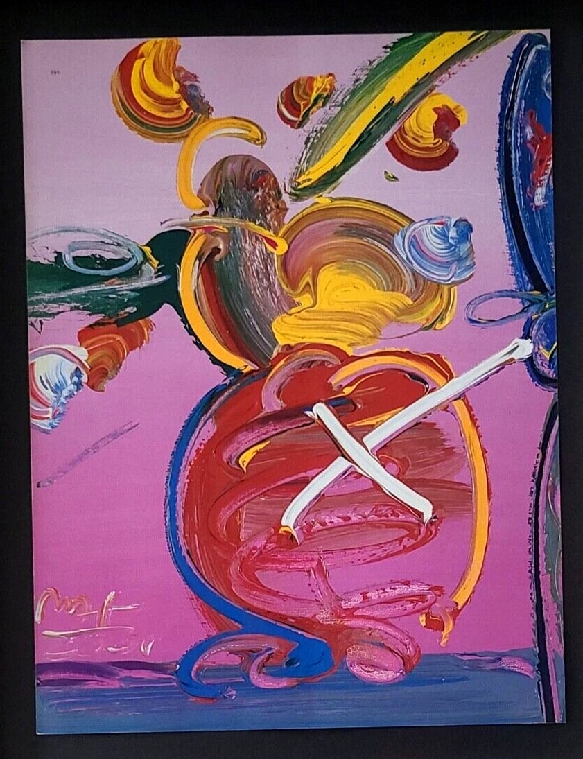 PETER MAX +FLOWERS POP ART + 1990'S SIGNED PRINT + NEW GOLDEN FRAME - 2