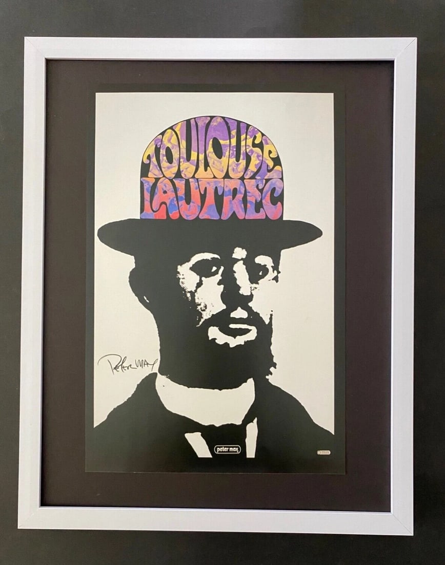 PETER MAX + BEAUTIFUL + SIGNED PRINT + TOULOUSE LAUTREC + NEW FRAME: We have for Sale this Print After PETER MAX AWESOME PRINT ON GLOSSY PAPER FACSIMILE SIGNED IN INK FULL OF COLOR PRINT SIZE OF THE PRINT IS ABOUT : 10 X 8 in FRAME COVERS AN AREA OF 15 X 12 in MOUNTED