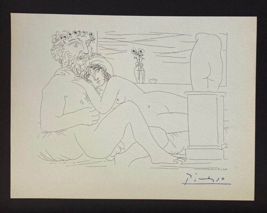 PABLO PICASSO +1955 SIGNED SUPERB ARTISTIC FIGURES PRINT FRAMED - 2