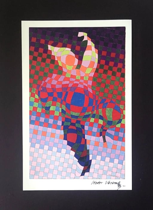 VICTOR VASARELY + SIGNED GEOMETRIC ABSTRACT PRINT FROM 1970 + NEW FRAME 14x11in. - 2