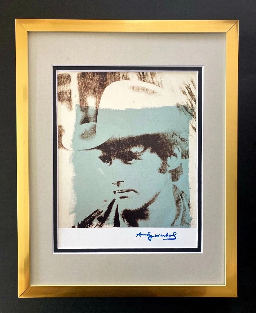 ANDY WARHOL GORGEOUS 1984 SIGNED DENNIS HOPPER PRINT MATTED AND FRAMED: This is an Awesome and Scarce 1984 Print after Andy Warhol FACSIMILE SIGNATURE IN BLUE INK " DENNIS HOPPER " from - His Portraits Collection- Matted and Framed covering an area of 15x12 in. Printed