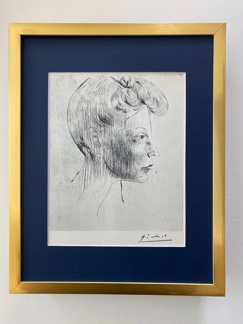 PABLO PICASSO + 1956 SIGNED SUPERB PRINT MATTED 11 X 14: This is a Beautiful and Scarce 1956 Print After PABLO PICASSO FACSIMILE INK SIGNED from His Engravings and Linocuts Collection Professionally Double Matted to be Framed at Home on your Favorite 11 x