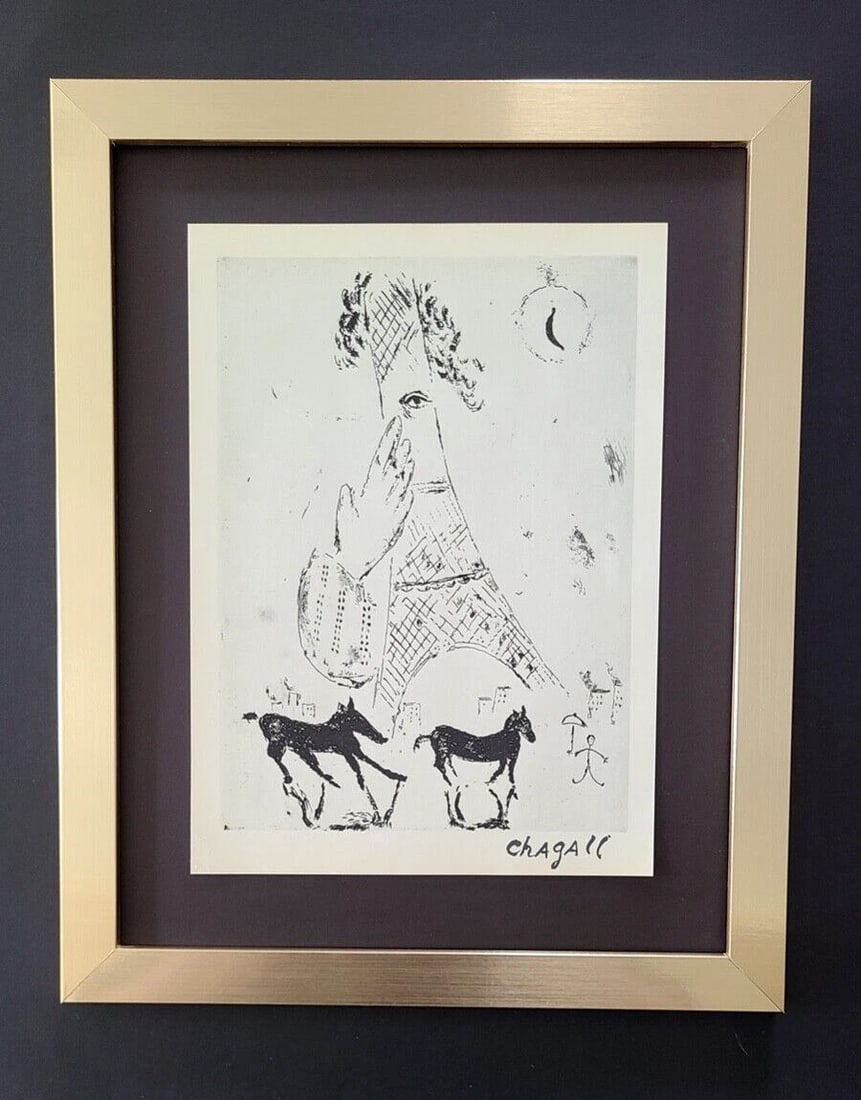MARC CHAGALL + 1957 AWESOME SIGNED PRINT MOUNTED IN NEW FRAME (1 of 2)