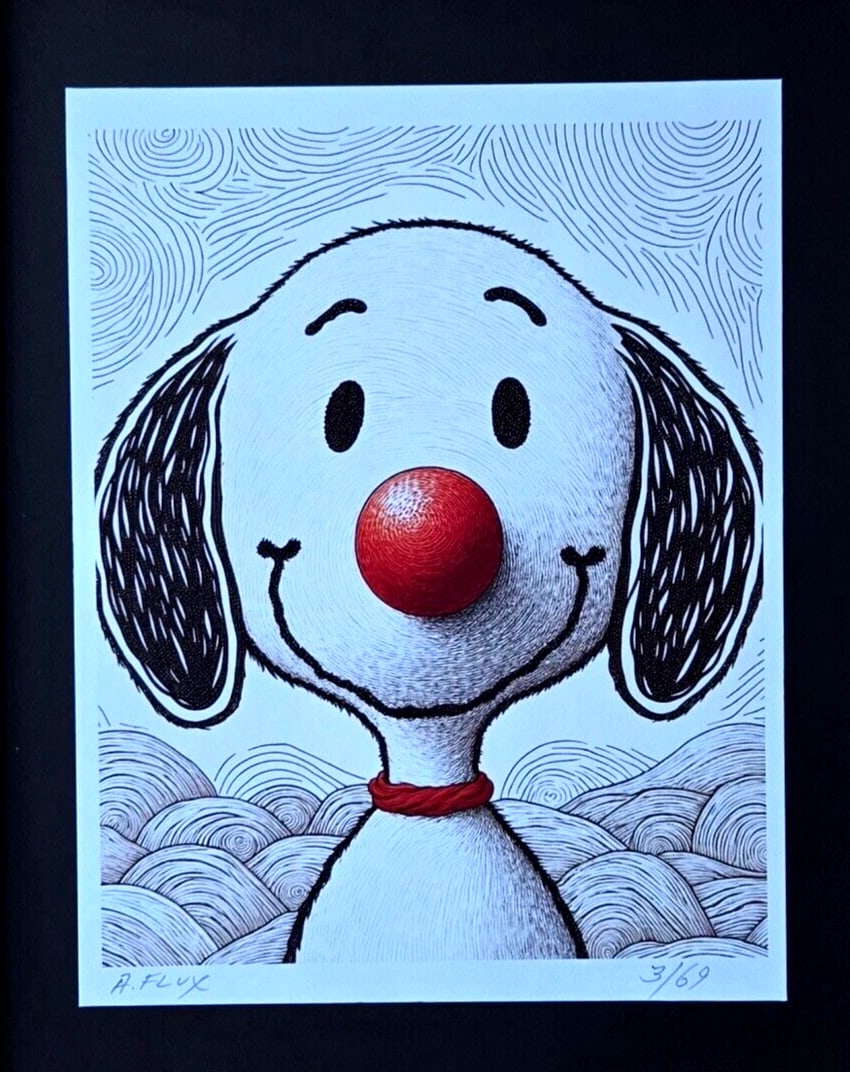AIDAN FLUX | Hand Signed Original Print Framed | LtdEd of 69 COA | Snoopy - 2
