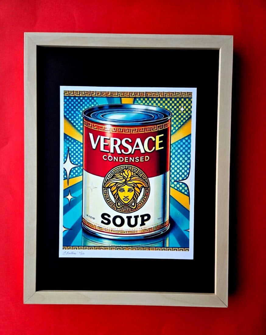 CHIARA BELLINI | VERSACE CAMPBELL'S SOUP Hand Signed Authentic Print LtdEd COA: In her latest project, Chiara Bellini launched a collection of pop art-inspired soup cans titled Luxury Soup Cans. Inspired by pop art icons like Andy Warhol and his famous soup can series, Bellini