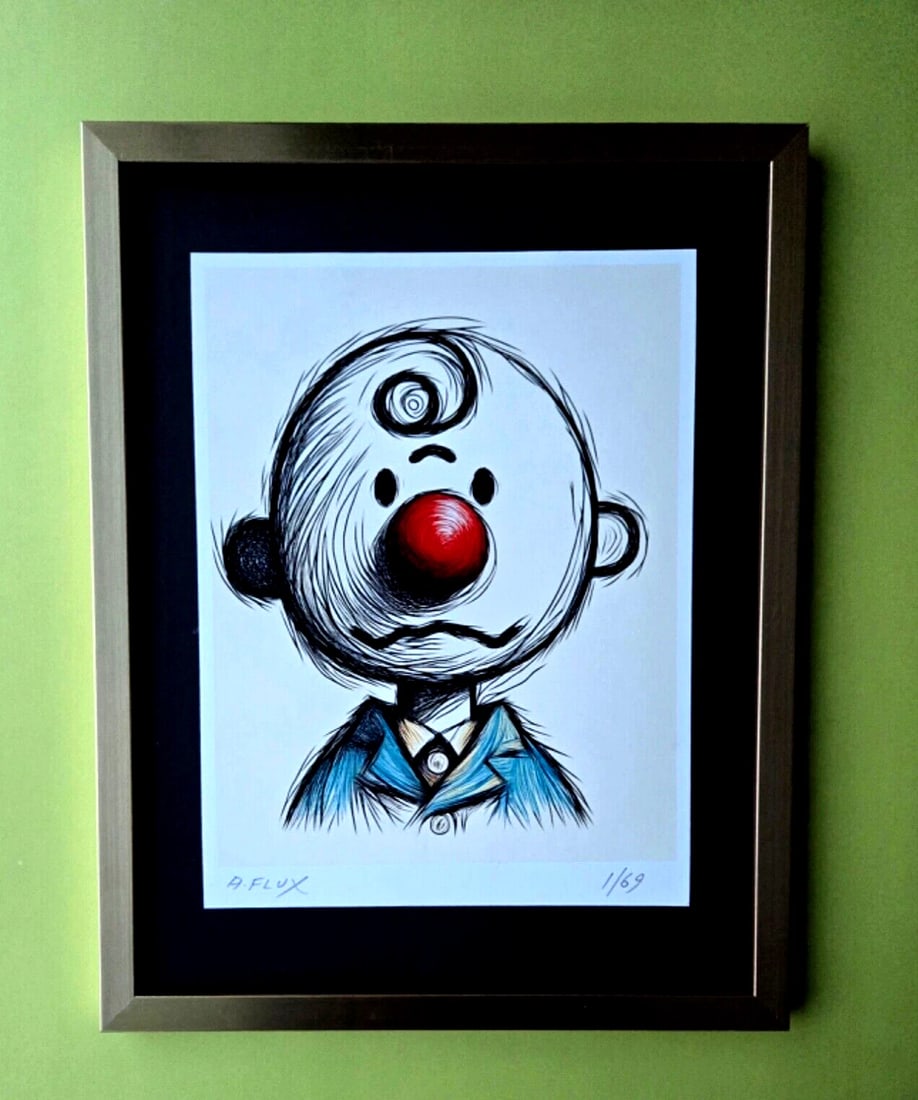 AIDAN FLUX | Hand Signed Original Print Framed | LtdEd of 69 COA | Charlie Brown: This is a Stunning and Scarce 100% Authentic New Print by Aidan Flux AIDAN Flux represents a new wave of artists who embrace technology as a partner in creation, crafting works that resonate with the