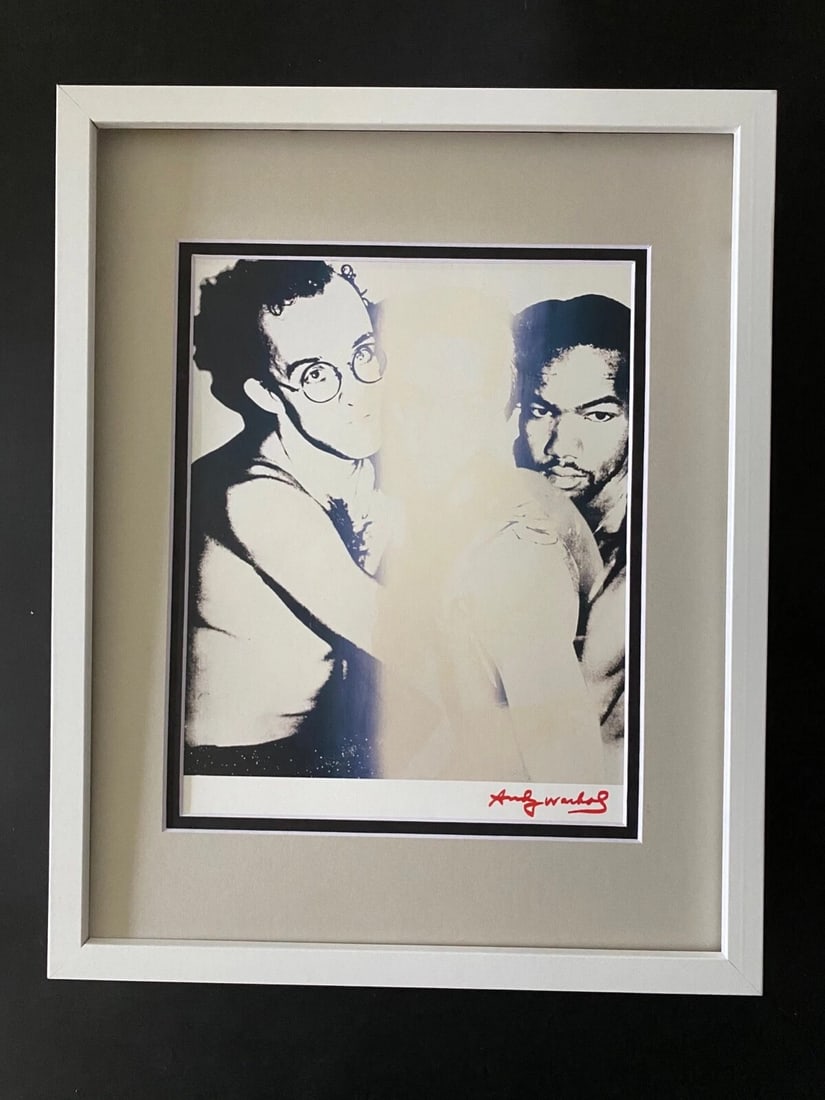 ANDY WARHOL + RARE 1984 SIGNED KEITH HARING PRINT MATTED AND FRAMED - 2