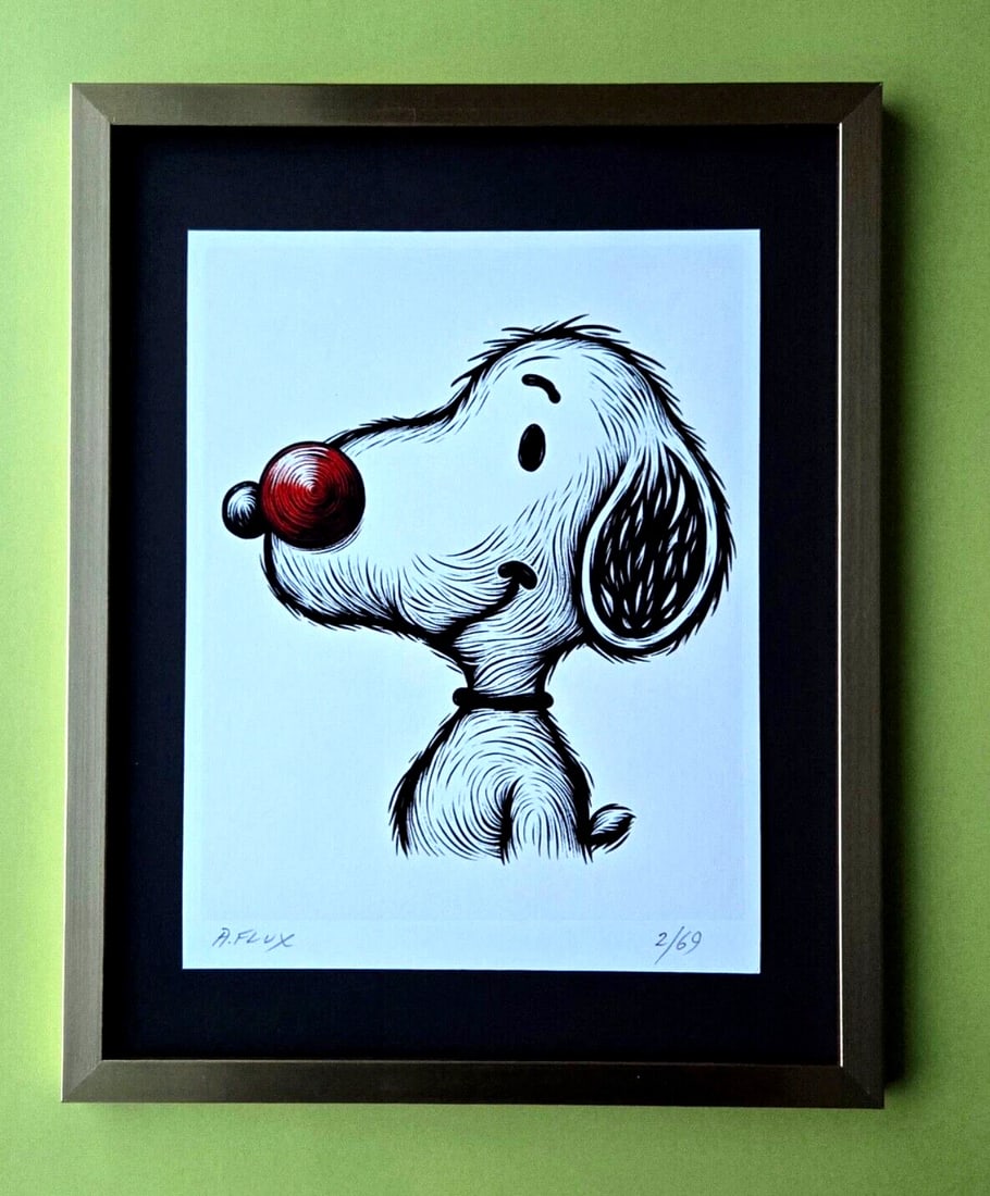 AIDAN FLUX | Hand Signed Original Print Framed | LtdEd of 69 COA | Snoopy: This is a Stunning and Scarce 100% Authentic New Print by Aidan Flux AIDAN Flux represents a new wave of artists who embrace technology as a partner in creation, crafting works that resonate with the