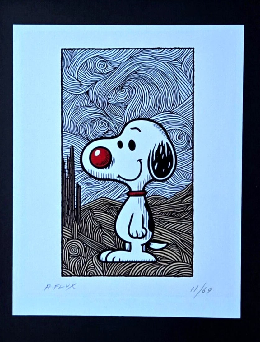 AIDAN FLUX | Hand Signed Original Print Framed | LtdEd of 69 COA | Snoopy - 3