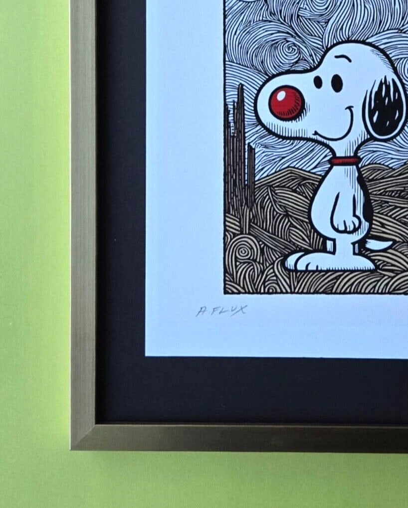 AIDAN FLUX | Hand Signed Original Print Framed | LtdEd of 69 COA | Snoopy - 4