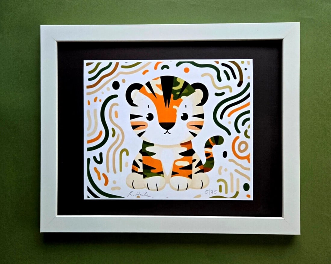 Rabbit Hole "Little Tiger II" Hand Signed LtdEd of 75 Original Print: Up for auction is a rare and highly sought-after limited edition print of " LITTLE TIGER II" by the enigmatic Pop Art Creator, Rabbit Hole This captivating artwork is part of an exclusive series of on