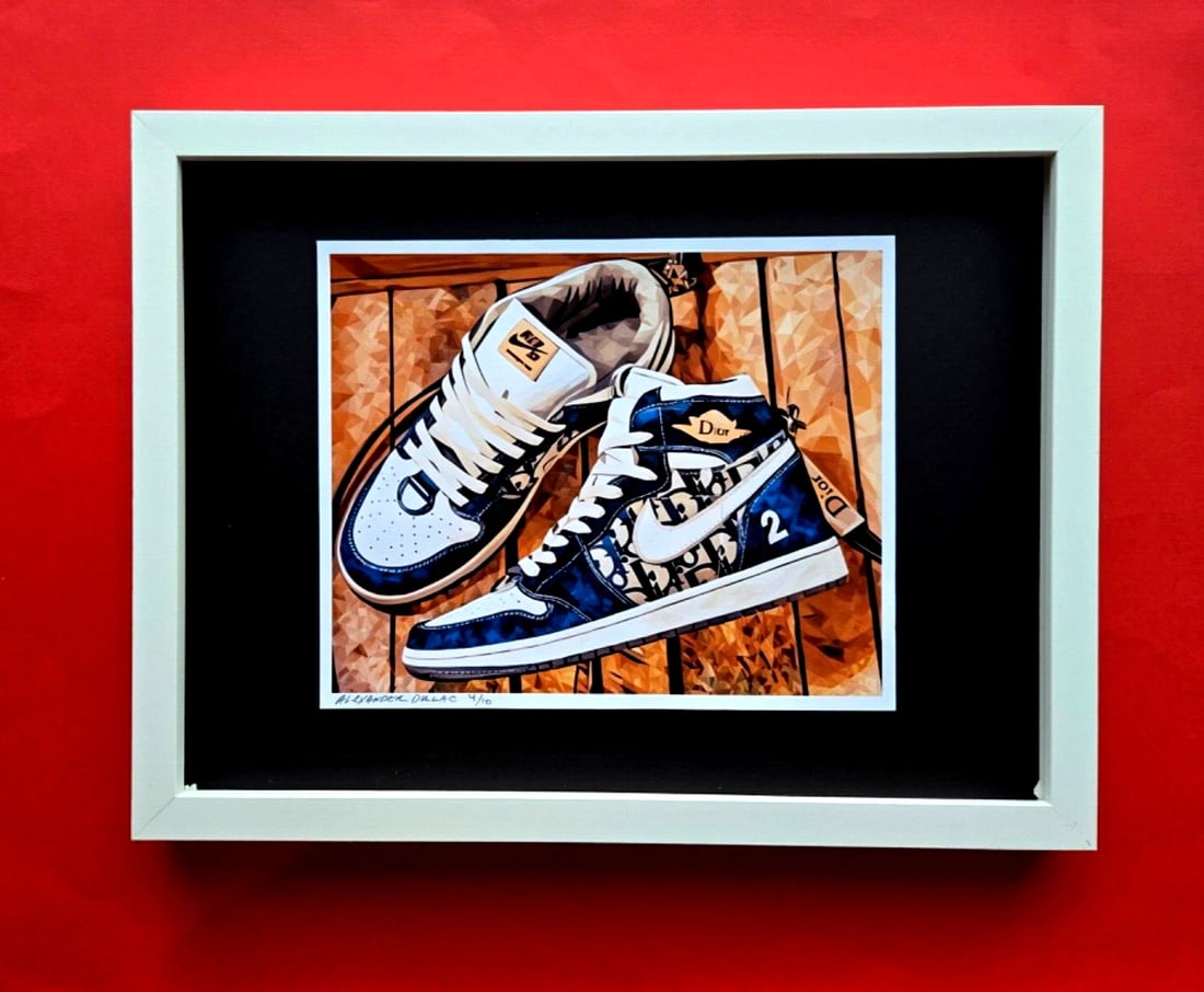 ALEXANDER DULAC MY DIOR NIKE SNEAKERS Hand Signed Print Only 10 COA: My art is a celebration of the grandeur and splendor of the Legends of our Time. Through my portraits, I seek to immortalize those who not only define but also inspire aspiration and luxury in our con