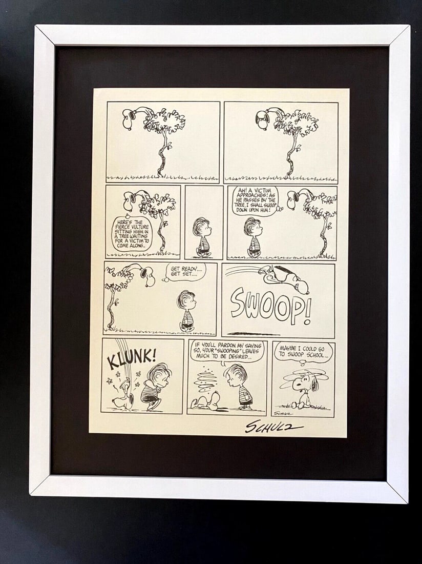 Charles Schulz + Signed Vintage 1968 Peanuts Snoopy Cartoon + New Silver Frame (1 of 2)