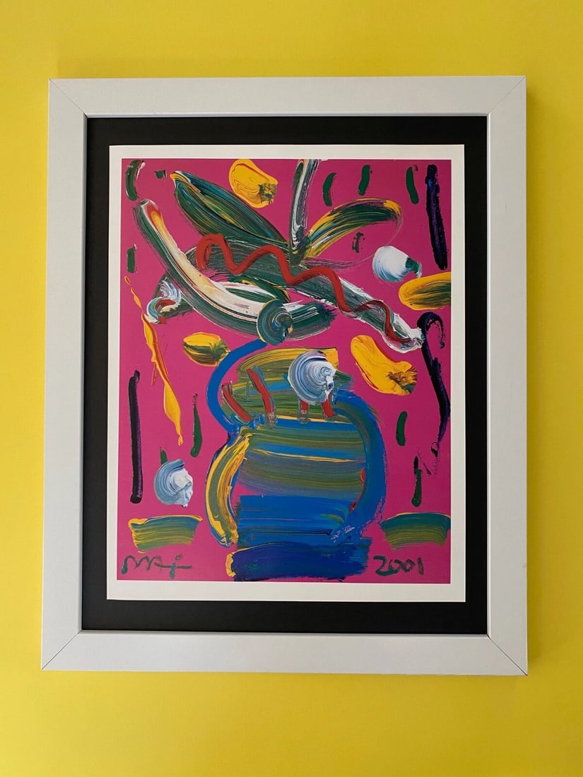 PETER MAX | COLORFUL 2001 VINTAGE SIGNED PRINT POP ART | NEW 14X11 IN. FRAME (1 of 3)