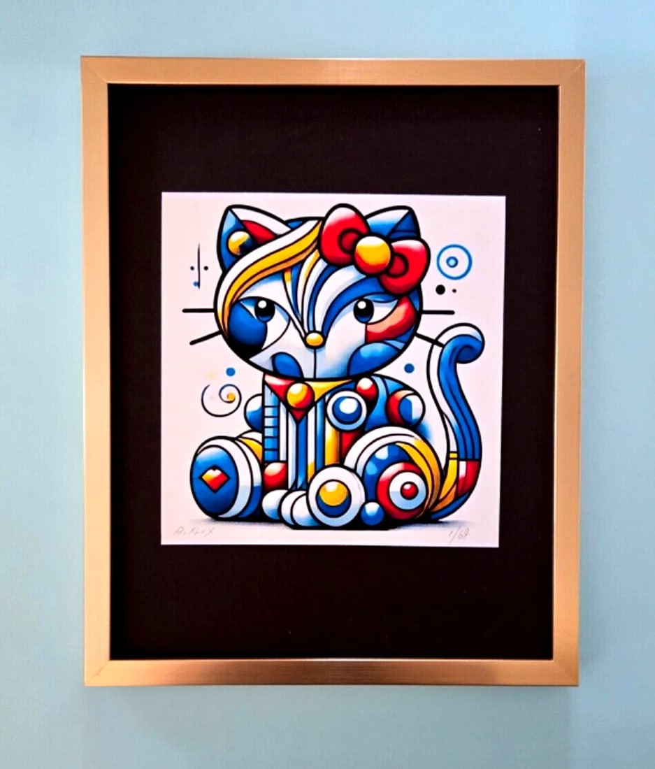 AIDAN FLUX | Hand Signed Authentic Ltd ED of 69 Print Framed Hello Kitty COA: This is a one-of-a-kind Hand Signed Authentic Giclee by AIDAN FLUX. From his Series " Universal Icons" The artist has created a stunning piece of art that features a powerful message. The print is