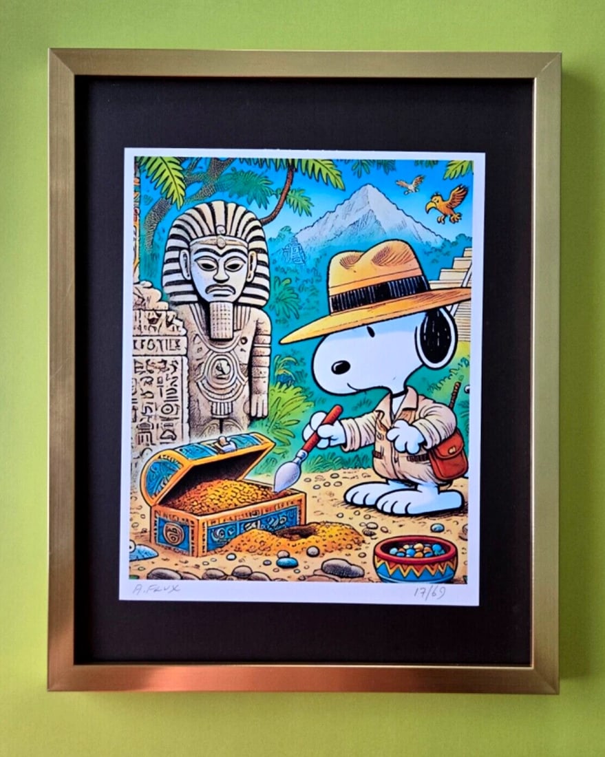 AIDAN FLUX Hand Signed LtdED Print Framed SNOOPY TREASURE HUNTER COA: This is a one-of-a-kind Hand Signed Authentic Giclee by AIDAN FLUX. From his Famous Series " SNOOPY" The print is 10x8in., measuring framed 14 inches in height and 11 inches in width, it comes framed 